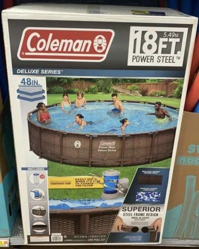 Coleman Power Steel 18’ x 48” Round Metal Frame Above Ground Pool Set. Brand New . Still In The Original Box And Seal.