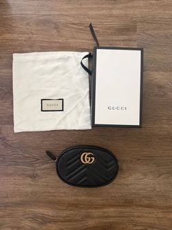 Gucci GG Marmont Black Matelasse Leather Belt Bag Gold Logo Waist Pouch