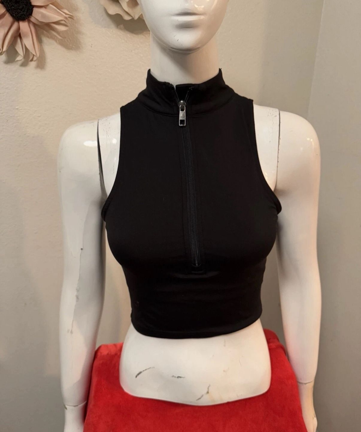 Balance Athletica Medium Crop Vest Black ½ Zip Sports Bra