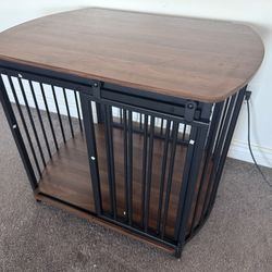 31.5" Modern Dog Crate End Table - Double-Door Wooden Indoor Kennel Furniture for Small & Medium Dogs, Brown