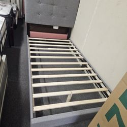 Brand Gray Linen Twin Platform Bedframe