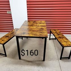 3-Piece Rectangle Rustic Brown Wood Top Dining Room Table Set