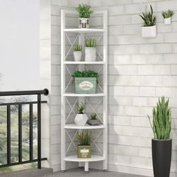 New 5 Tier White Corner Bookshelf