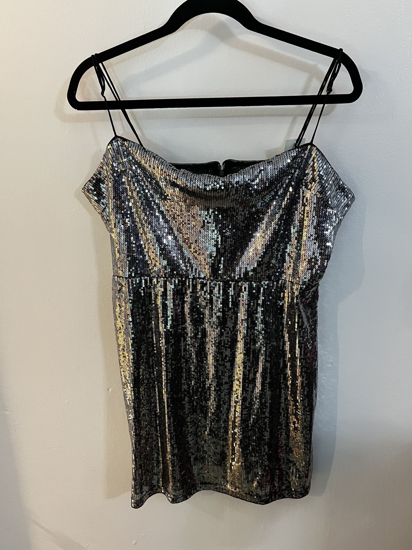 Womens XLG  Silver  sequins Strapless Party Dress