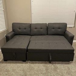 Dark Gray Linen 84" Sectional Sleeper Sofa with Reversible Storage Chaise