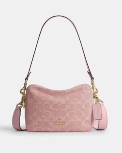 Coach Pink Denim Shoulder Bag Crossbody Adjustable Strap Gold Hardware