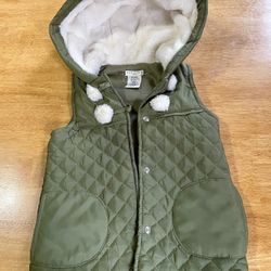 SZ XS. (4).Max Studios Kids Puffer Vest FUR Hooded Olive Green Sleeveless Winter