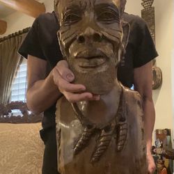 Huge 20” African Live Edge Carved Tribal Bust