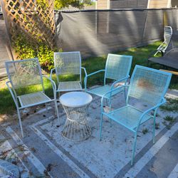 Modern Sky Blue and White Stacking Chairs with Side Table
