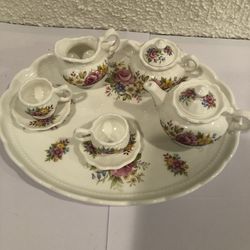 A Rare Miniature Bone China Tea Set by Connoisseur, Made In England , Tray Size Is 9””