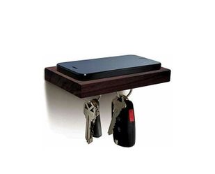 Floating cell phone shelf with magnetic key hook