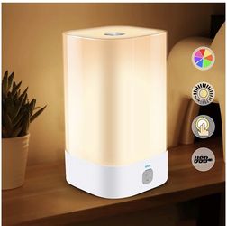LED Bedroom Lamp,4 Light Modes,3 White Light & Mood Light Mode,with Memory of Brightness,Fast Charging USB Dimmable Warm White Light 7 Colors Table La