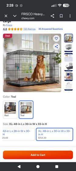 Frisco Heavy Duty Enhanced Lock Double Door Fold & Carry Wire Dog Crate & Mat Kit, Teal, X-Large