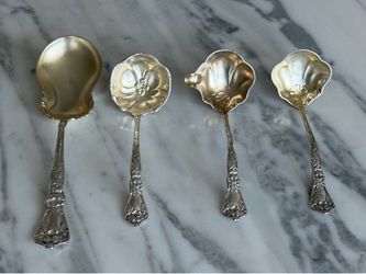 Baker Manchester POPPY Sterling Silver Art Nouveau 4 Pc Serving Set Gold Wash 90 Grams