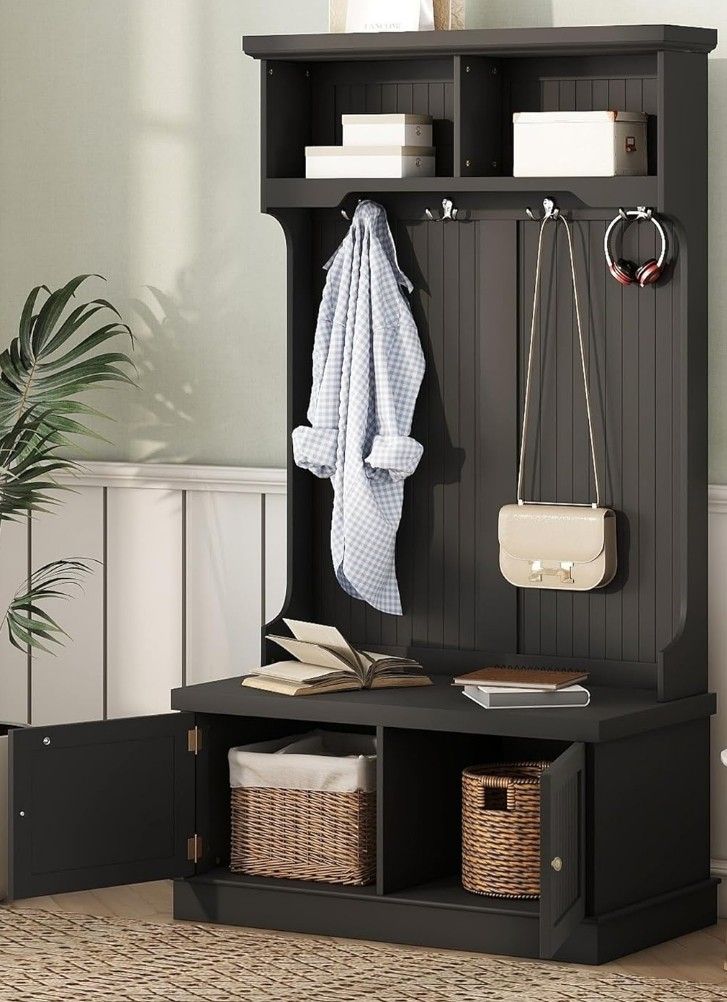 Hall Tree with Storage Shoe Bench for Entryway and Hallway, 4-in-1 Design Coat Racks with 4 Hooks fo