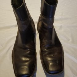“Skechers Collection Men’s Brown Leather Square Toe Ankle Boots Side Zip Size 12"