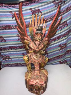 Vintage large hand carved and painted wooden statue of Garuda made in Indonesia  3ftx2ft