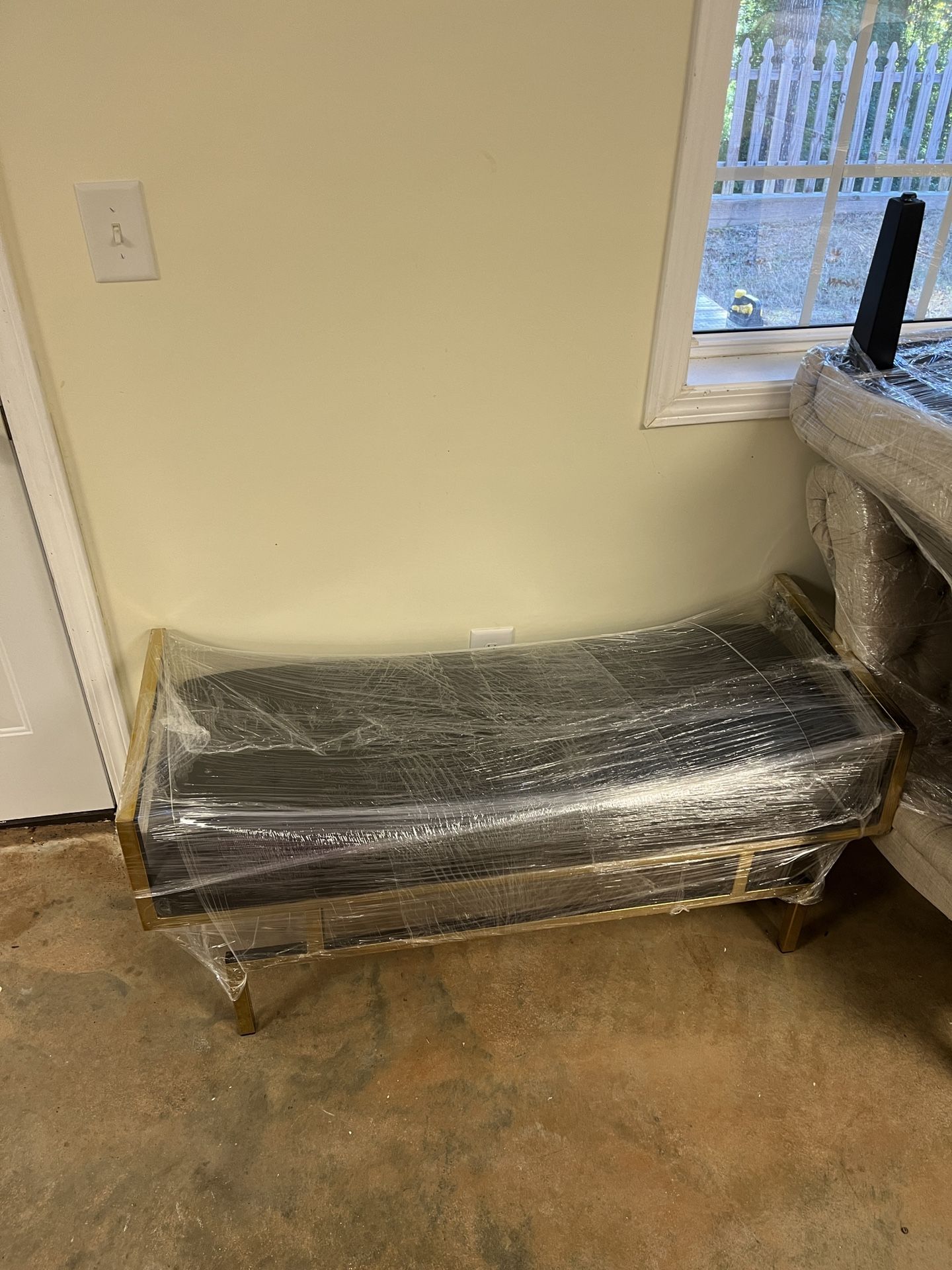 Dark Brown Leather And Gold Metal Footboard Bench