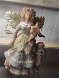 Fairy Figurine with Leaf Wings, Child and Bird Accents