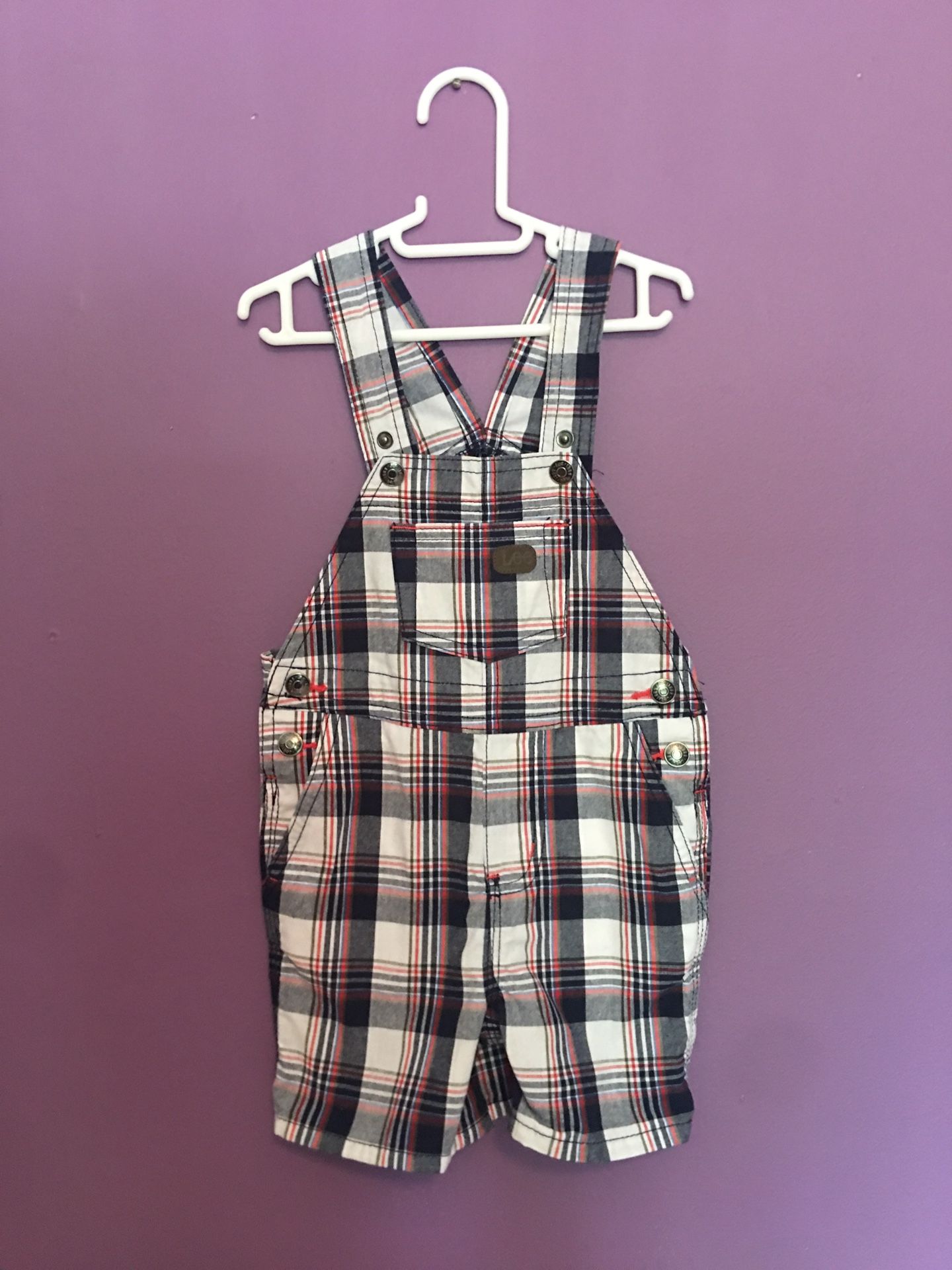 Lee | Baby Boy Red Black White checkered shorts Overalls | 18 months