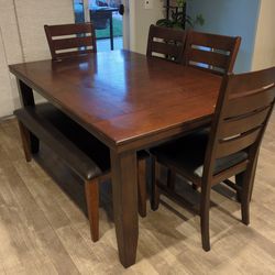 Dining table set with 4 chairs and bench