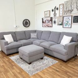 Emilee Fabric Sectional Sofa w/Storage Ottoman | Free Delivery