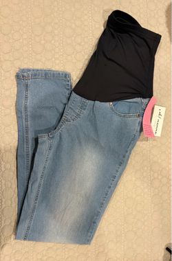 Oh! Mamma Light Blue Maternity Jeans with Black