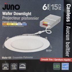 Juno LED Recessed Lights 6 Inch Round Wafer Downlight, 5-in-1 Switchable White Color Temperature