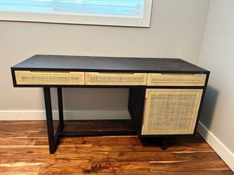 Black Mango Wood Rattan Desk