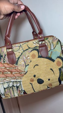 Winnie the Pooh Tapestry Satchel Bag - Brown Leather Trim