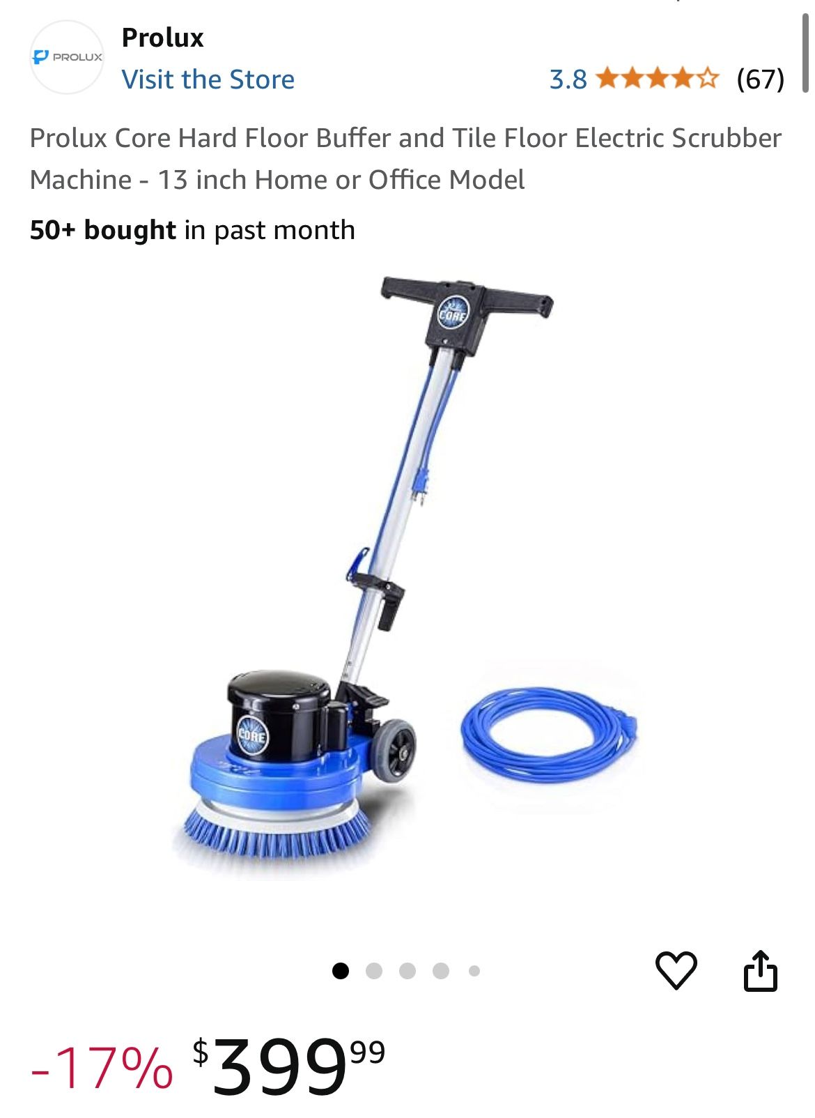 Prolux Core Hard Floor Buffer and Tile Floor Electric Scrubber Machine - 13 inch Home or Office Model