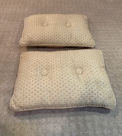 Beige Decorative Throw Pillow Set | x2 Rectangular Small Sized Throw Pillows | Dimensions in Description