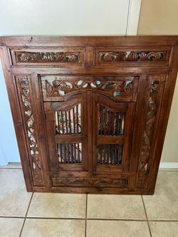 Hand-Carved Rustic Wood Wall Art with Shutters – Solid Wood
