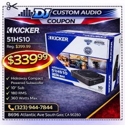 Kicker 51HS10 Compact Powered Subwoofer HS10 10" Sub 360 Watts System 🚨 Payment Options Available 🚨 No Credit Needed  🚨