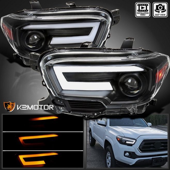 Black Fits 2016-2023 Toyota Tacoma Projector Headlights LED Sequential Signal