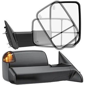 Smoked Power Heated Tow Mirrors Compatible with 2009-2018 Dodge Ram 1500, 2010-2018 2500 3500, 2019-2024 Ram 1500 Classic, Manual Flip & Fold Tow Side
