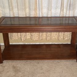 MOVING OUT OF STATE  SALE! Wooden Console Table with Glass Top