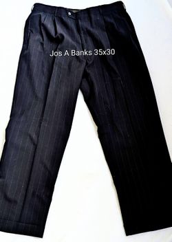 Mens Jos A Banks Blue Pin Stripped Suit Pants 35x30 With Pleated Front, Cuffs, 100% Pure Wool.