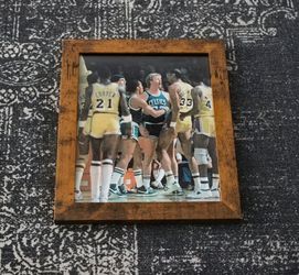 Framed Vintage Photo Print - Larry Bird & Kareem Lakers vs Celtics Rivalry Action Shot (8x10)