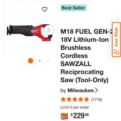 New 🔥 M18 Fuel Sawzall Gen 2 Reciprocating Saw 