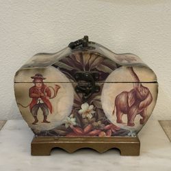 Vintage Monkeys and Elephants Floral Hinged Wood Storage Box