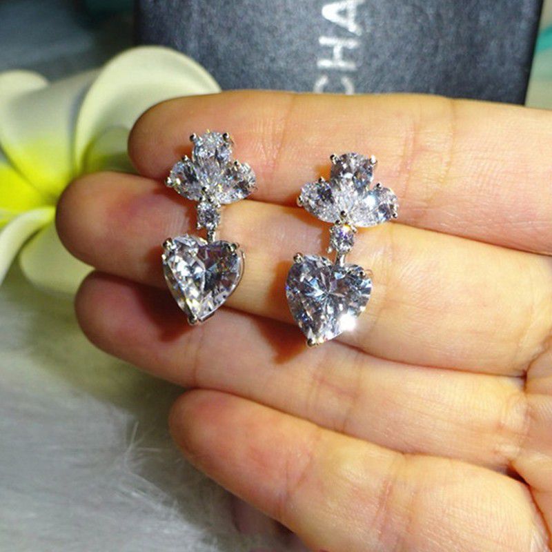 "Cute Heart Shaped Cubic Zirconia Luxury Imitate Drop Earrings for Women, UNI22396
