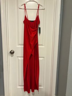 Red Satin Maxi Dress with Slit