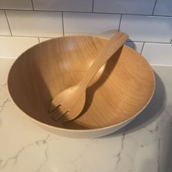 Plastic Wooden Salad Bowl with Serving Fork