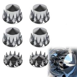 33mm Axle Cover Chrome Pointed Combo Kit Spike Screw-on Lug Nut Covers with 2 Front and 4 Rear Axle Wheel Covers Removable Hub Caps for Semi Truck 