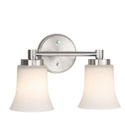 XiNBEi Lighting Bathroom Vanity Light, Modern Wall Light with Glass, Brushed Nickel 2 Light Bath Bar Light XB-W1235-2-BN