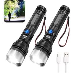 Brand new Flashlight with 10000 Lumens, Type-C Fast Charging & 16-Hour Runtime, 3 Modes, Telescopic Zoom, Waterproof, Compact Handheld Flashlight