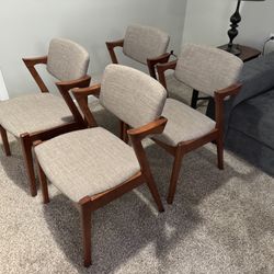 Baxton Studio Elegant Mid-Century Dark Walnut Wood Grey Fabric Upholstered Dining Armchair set Of 4
