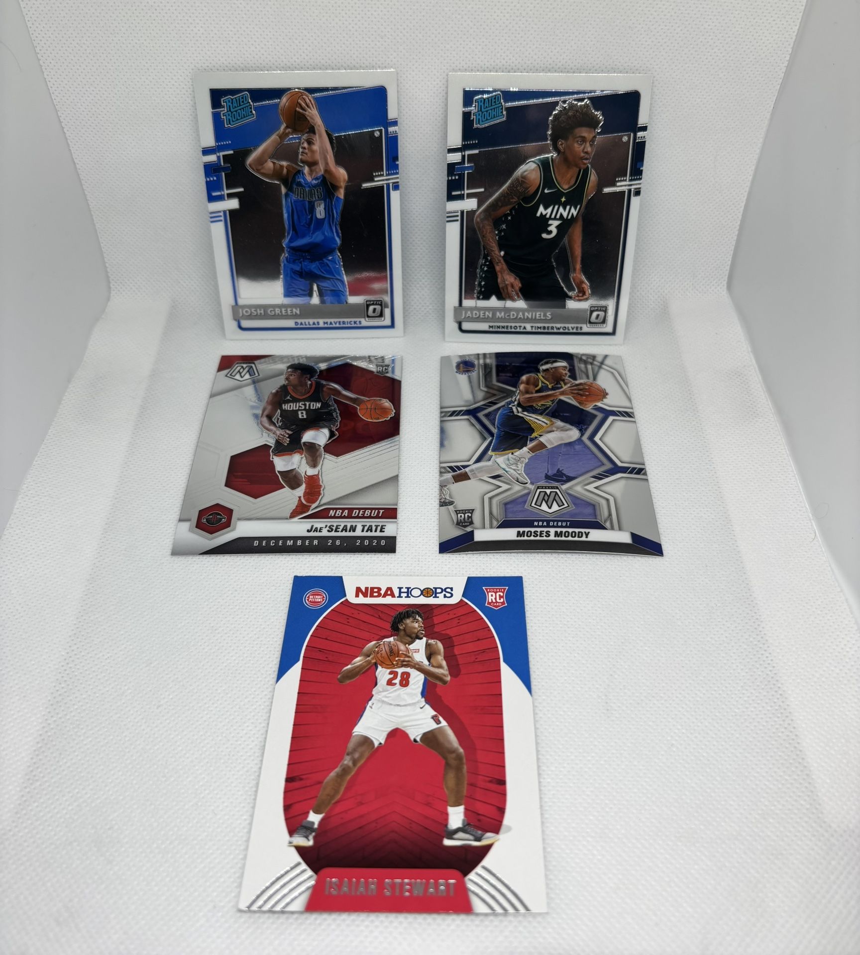 20-21 Panini NBA Rookie Card Lot, Stewart,Green,McDaniels, Tate,Moody (5 cards).