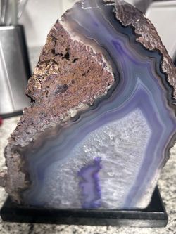Large Purple Agate Geode Slice on Stand